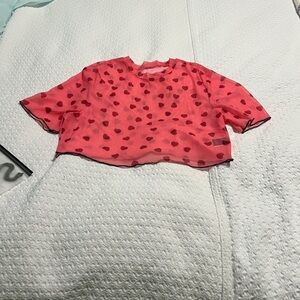 SHEIN Pink Heart Pattern Sheer Crop Blouse